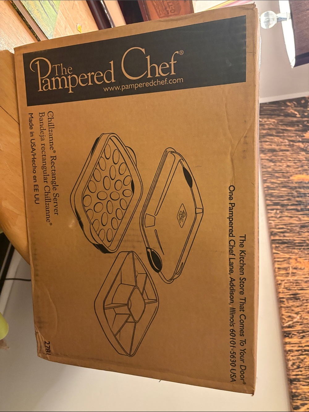 The Pampered Chef Brown Rectangular Server Box with Black Logo